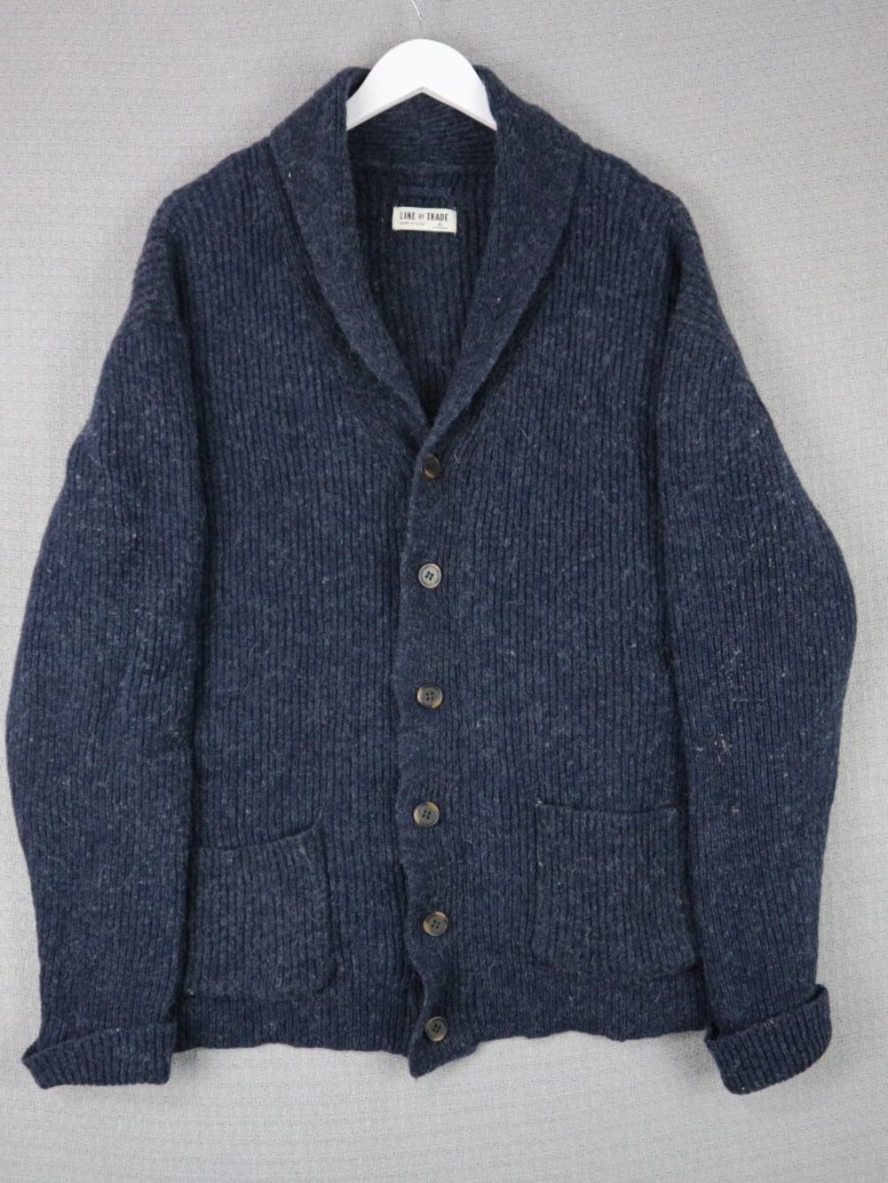 Line of Trade Shetland Wool Shawl Cardigan Sweater Mens XL Navy